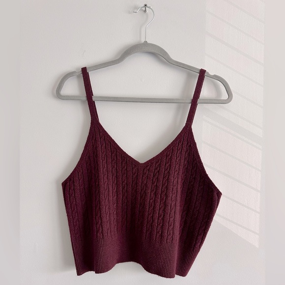 Anthropologie Tops - anthropologie sweater knit tank top crop top size XL dark maroon plumb color
